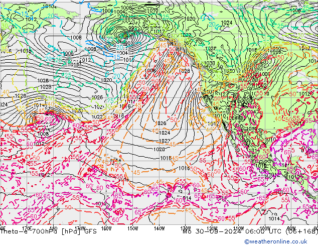 Theta-e 700hPa GFS lun 30.09.2024 06 UTC