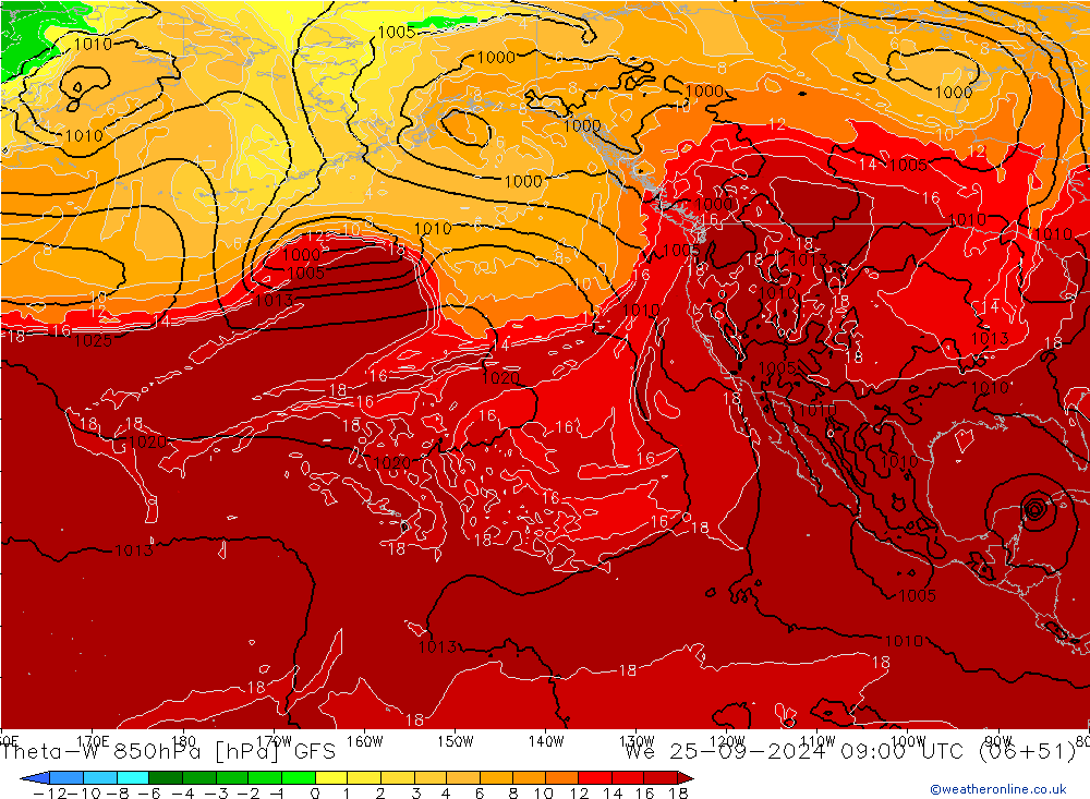 Theta-W 850hPa GFS We 25.09.2024 09 UTC