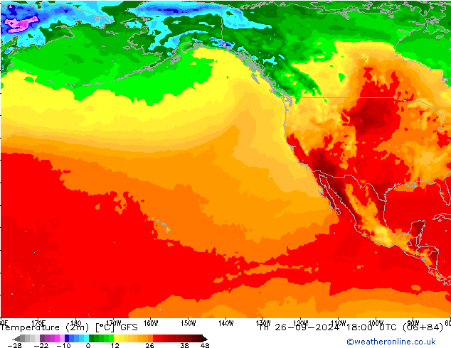 Temperatura (2m) GFS jue 26.09.2024 18 UTC