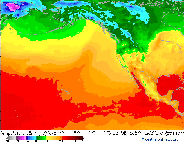 Temperature (2m) GFS Po 30.09.2024 12 UTC