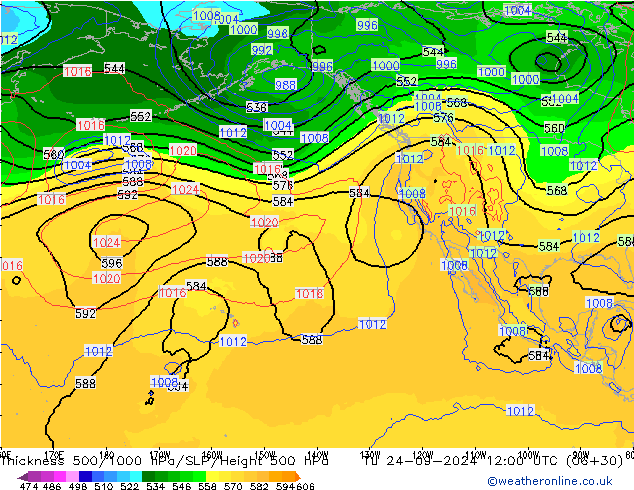 Dikte 500-1000hPa GFS di 24.09.2024 12 UTC