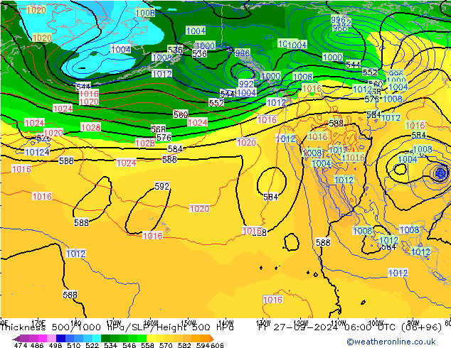 Thck 500-1000hPa GFS ven 27.09.2024 06 UTC