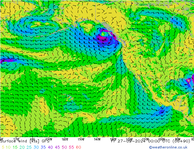 ветер 10 m GFS пт 27.09.2024 00 UTC