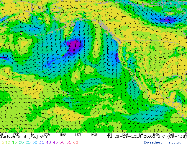 wiatr 10 m GFS nie. 29.09.2024 00 UTC