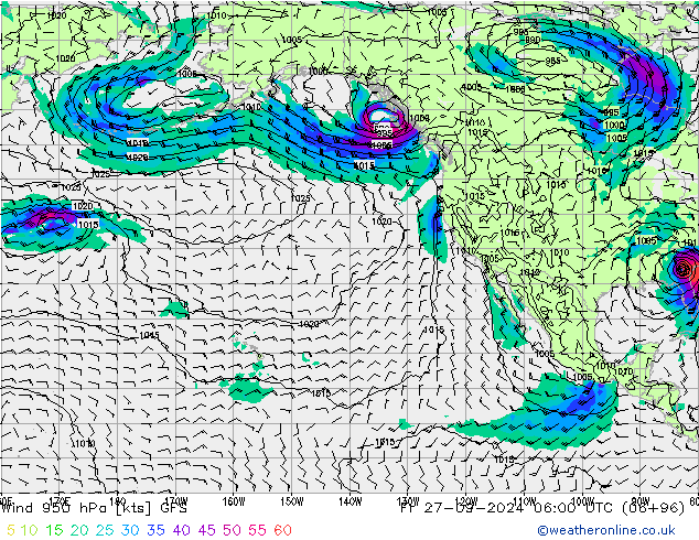 Wind 950 hPa GFS Fr 27.09.2024 06 UTC