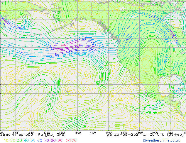 Streamlines 500 hPa GFS St 25.09.2024 21 UTC