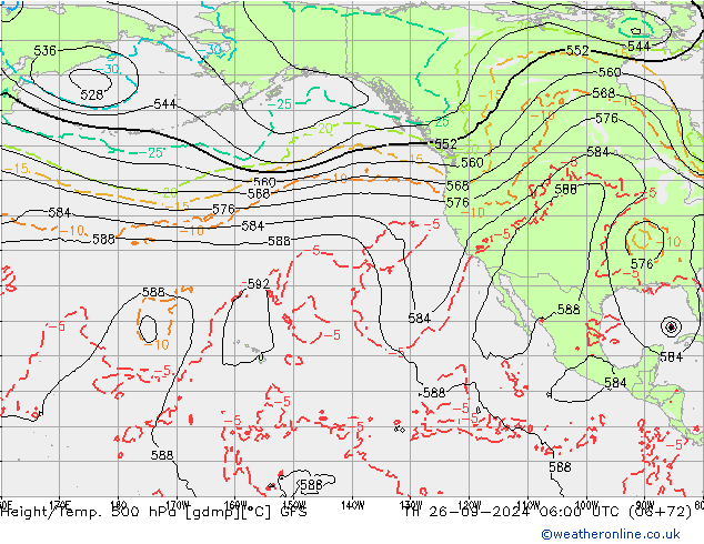 Z500/Rain (+SLP)/Z850 GFS Th 26.09.2024 06 UTC