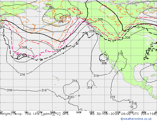 Height/Temp. 700 hPa GFS Mo 30.09.2024 06 UTC