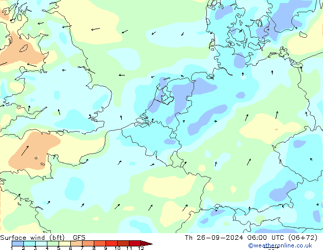 Bodenwind (bft) GFS Do 26.09.2024 06 UTC