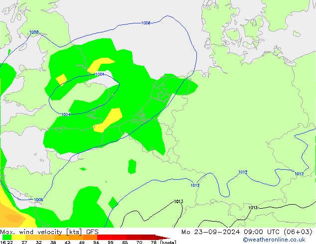 Max. wind velocity GFS Mo 23.09.2024 09 UTC