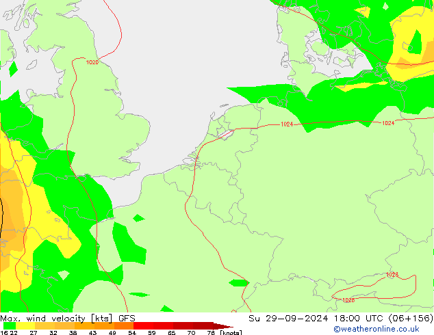 Max. wind velocity GFS dim 29.09.2024 18 UTC