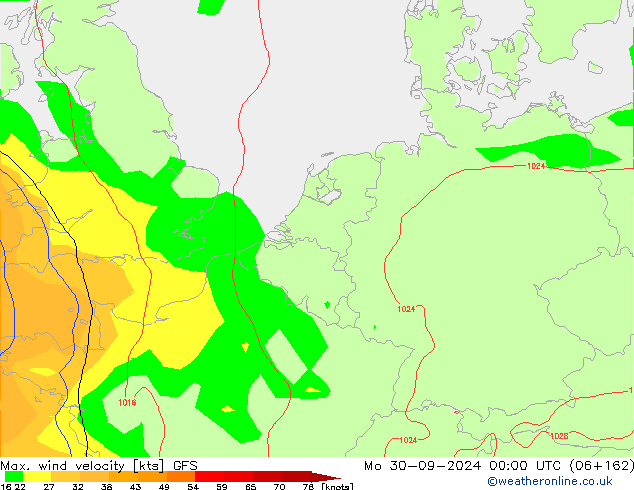 Maks. Rüzgar Hızı GFS Pzt 30.09.2024 00 UTC