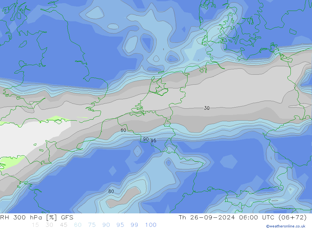 Humidité rel. 300 hPa GFS jeu 26.09.2024 06 UTC