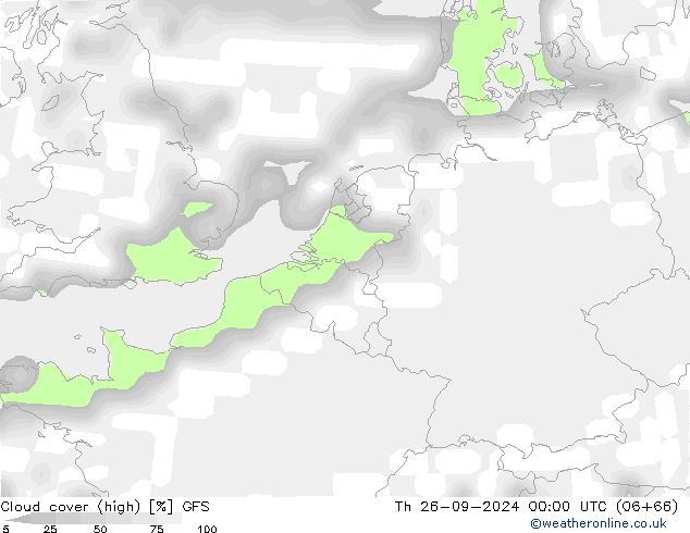 Cloud cover (high) GFS Th 26.09.2024 00 UTC