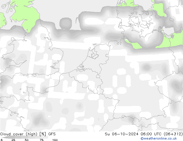 Cloud cover (high) GFS Su 06.10.2024 06 UTC