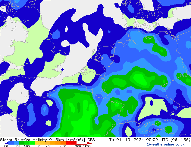 Storm Relative Helicity GFS di 01.10.2024 00 UTC