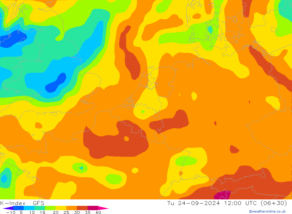 K-Index GFS wto. 24.09.2024 12 UTC