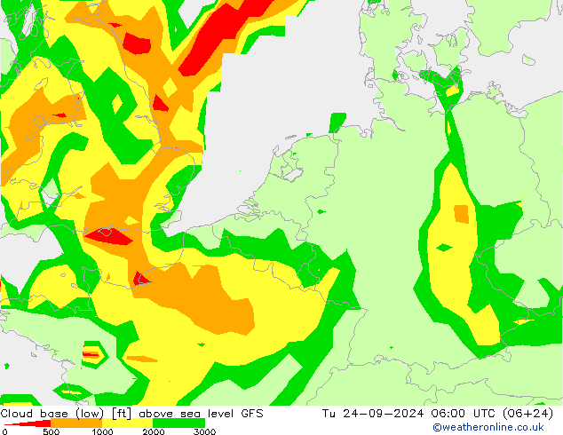 Cloud base (low) GFS Tu 24.09.2024 06 UTC