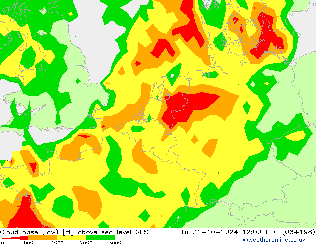 Alçak Bulut Alt Sınırı GFS Sa 01.10.2024 12 UTC