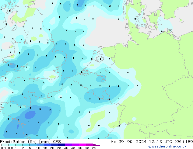 Totale neerslag (6h) GFS ma 30.09.2024 18 UTC