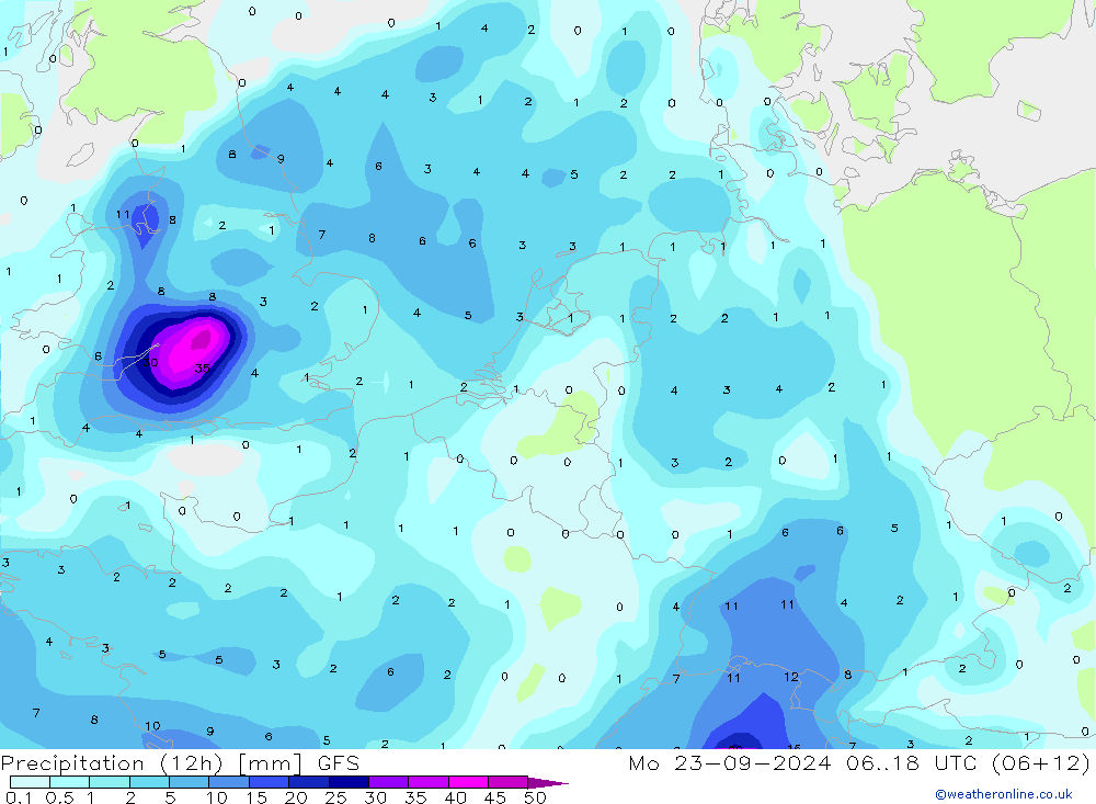 opad (12h) GFS pon. 23.09.2024 18 UTC