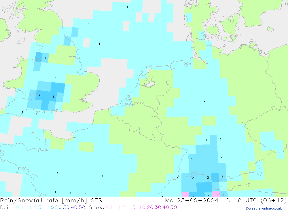 Regen/Sneeuwval GFS ma 23.09.2024 18 UTC