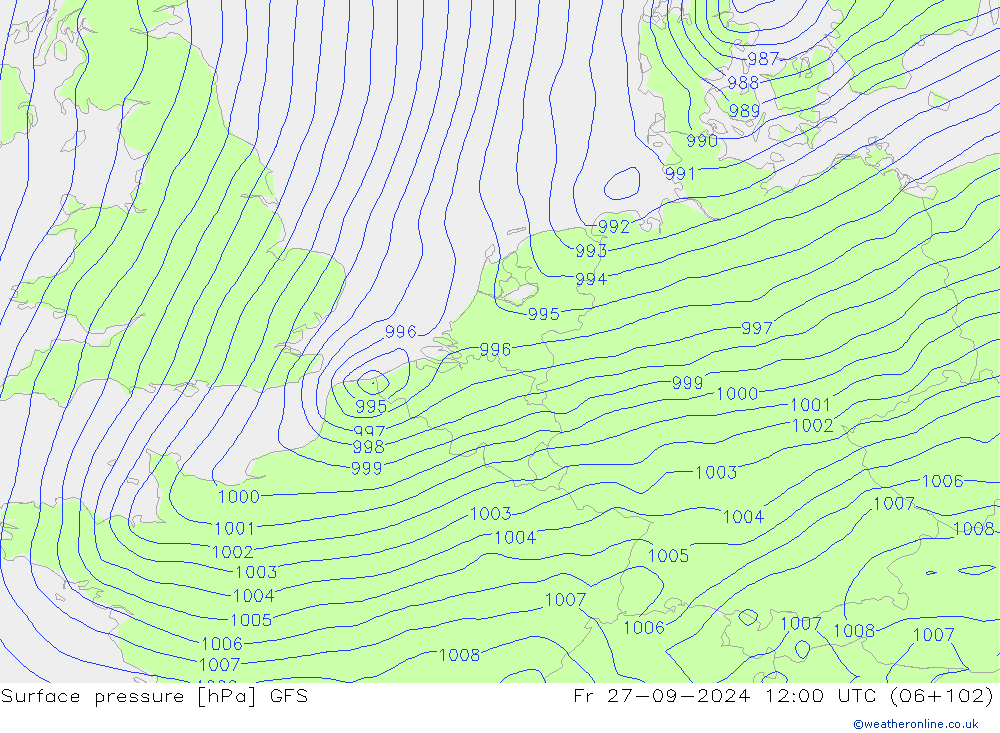 Surface pressure GFS Fr 27.09.2024 12 UTC