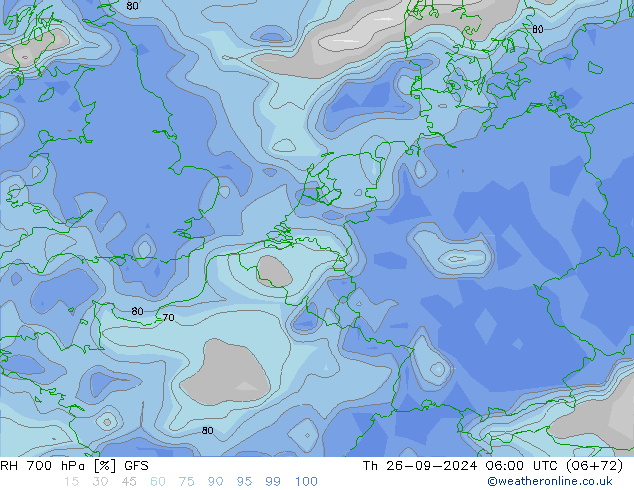 RH 700 hPa GFS Čt 26.09.2024 06 UTC