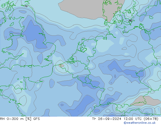 Humidité rel. 0-300 m GFS jeu 26.09.2024 12 UTC