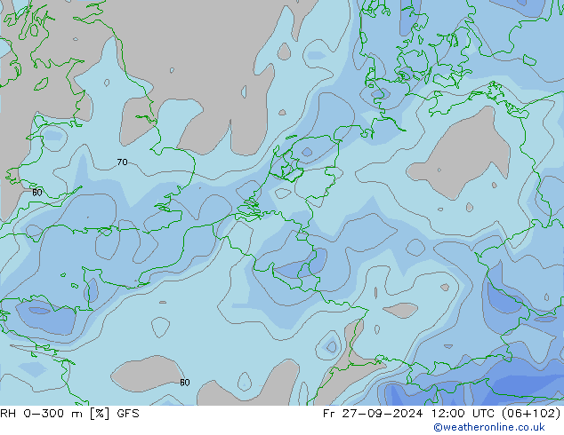 RH 0-300 m GFS Fr 27.09.2024 12 UTC