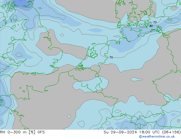 RH 0-300 m GFS Dom 29.09.2024 18 UTC