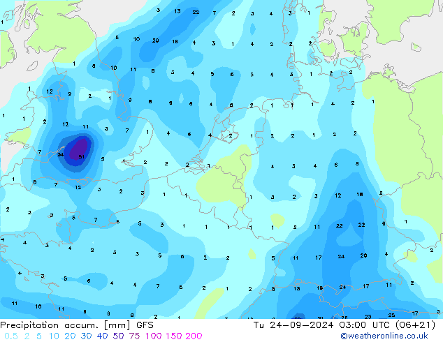 Precipitation accum. GFS Tu 24.09.2024 03 UTC