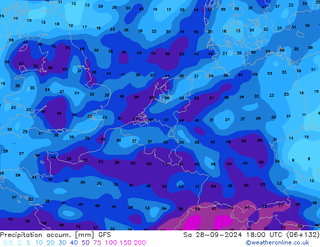 Precipitation accum. GFS  28.09.2024 18 UTC