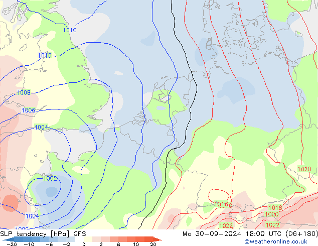 Tendenza di Pressione GFS lun 30.09.2024 18 UTC