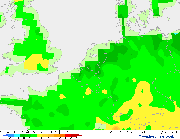 Volumetric Soil Moisture GFS Tu 24.09.2024 15 UTC