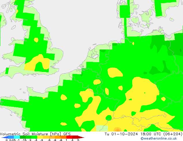 Volumetric Soil Moisture GFS Út 01.10.2024 18 UTC