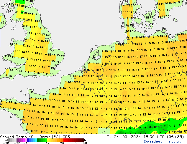 Ground Temp (0-10cm) GFS Tu 24.09.2024 15 UTC