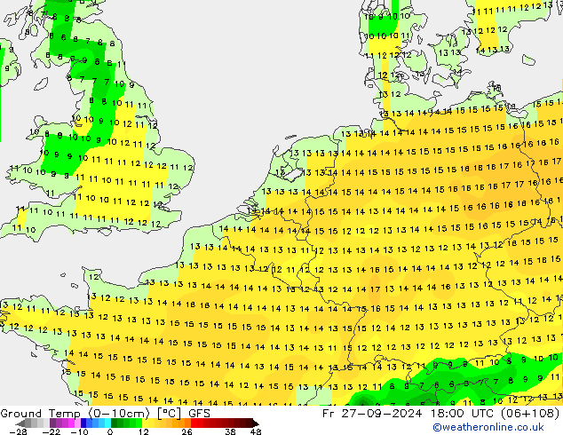 Temp. al suolo (0-10cm) GFS ven 27.09.2024 18 UTC