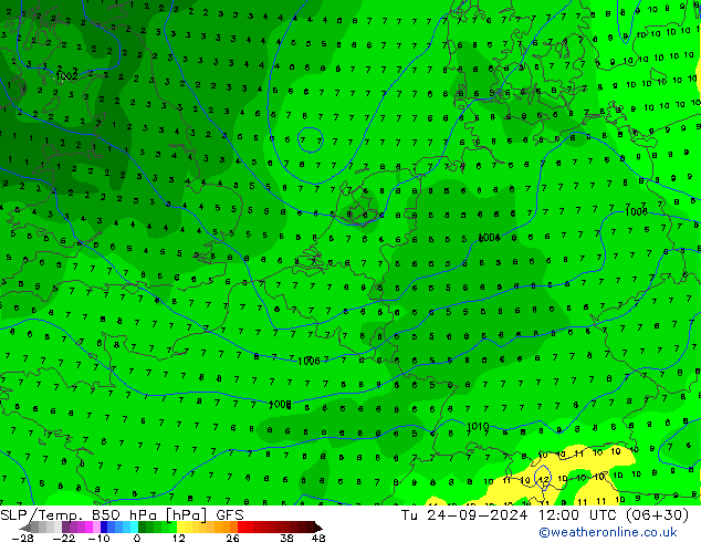 SLP/Temp. 850 hPa GFS Tu 24.09.2024 12 UTC