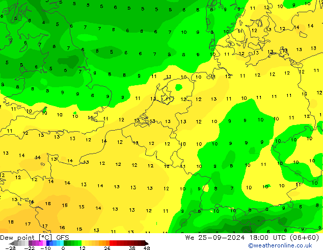 Taupunkt GFS Mi 25.09.2024 18 UTC