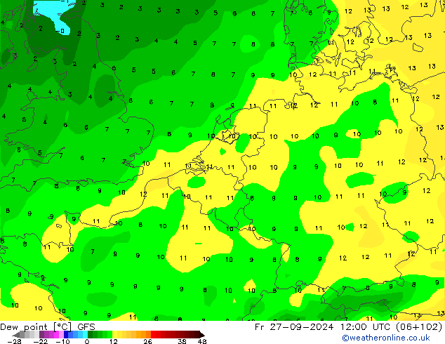 Dew point GFS Fr 27.09.2024 12 UTC