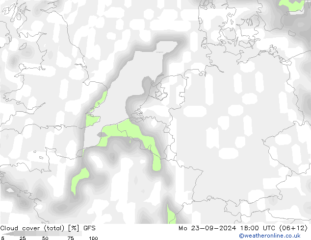 Cloud cover (total) GFS Mo 23.09.2024 18 UTC