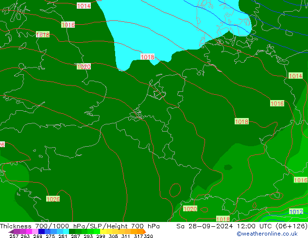 700-1000 hPa Kalınlığı GFS Cts 28.09.2024 12 UTC