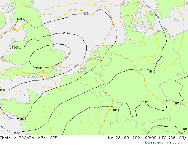 Theta-e 700hPa GFS Seg 23.09.2024 09 UTC