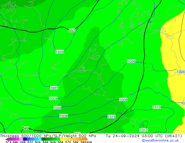 Thck 500-1000hPa GFS mar 24.09.2024 03 UTC