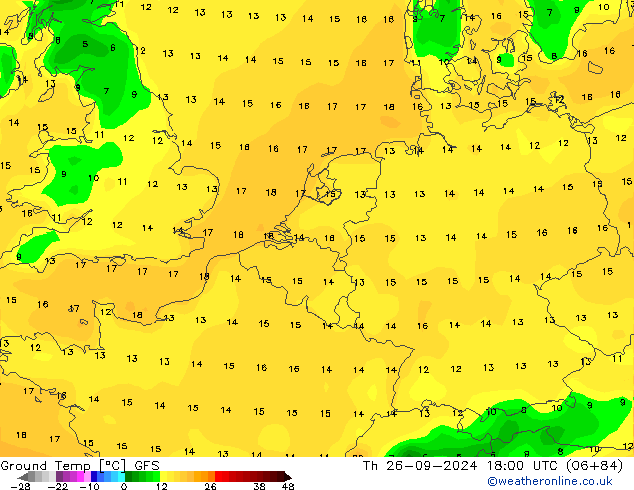 Temp. al suolo GFS gio 26.09.2024 18 UTC