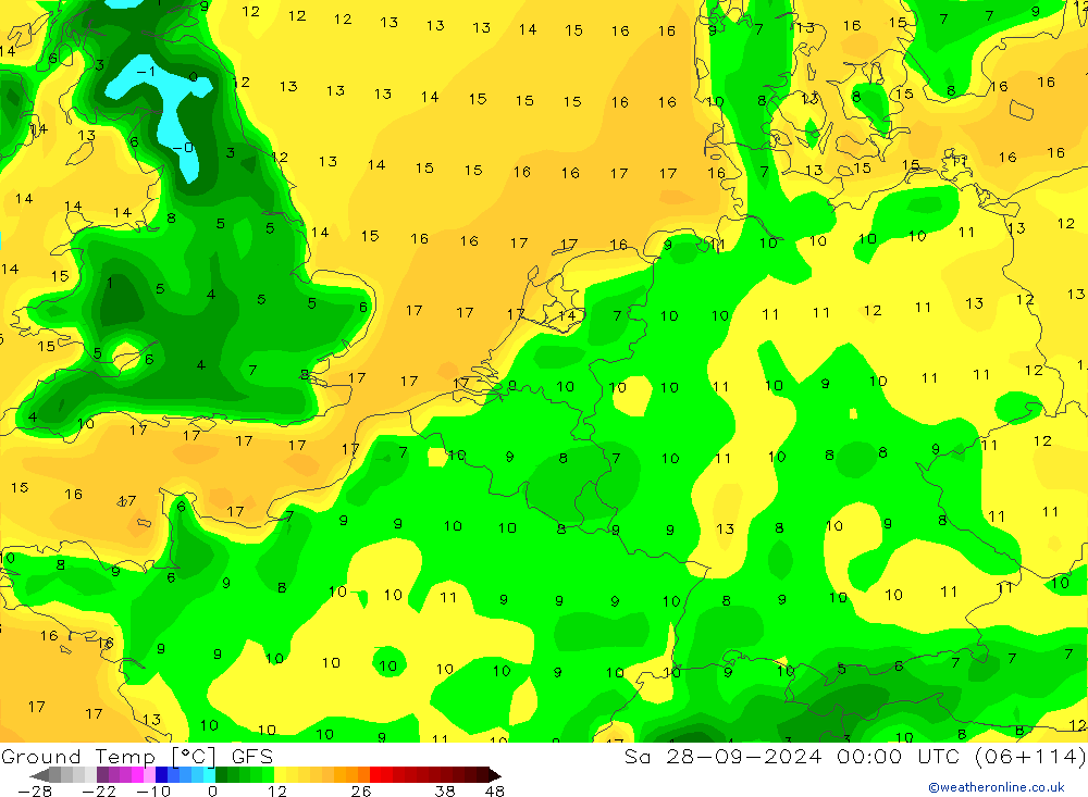 Ground Temp GFS Sa 28.09.2024 00 UTC