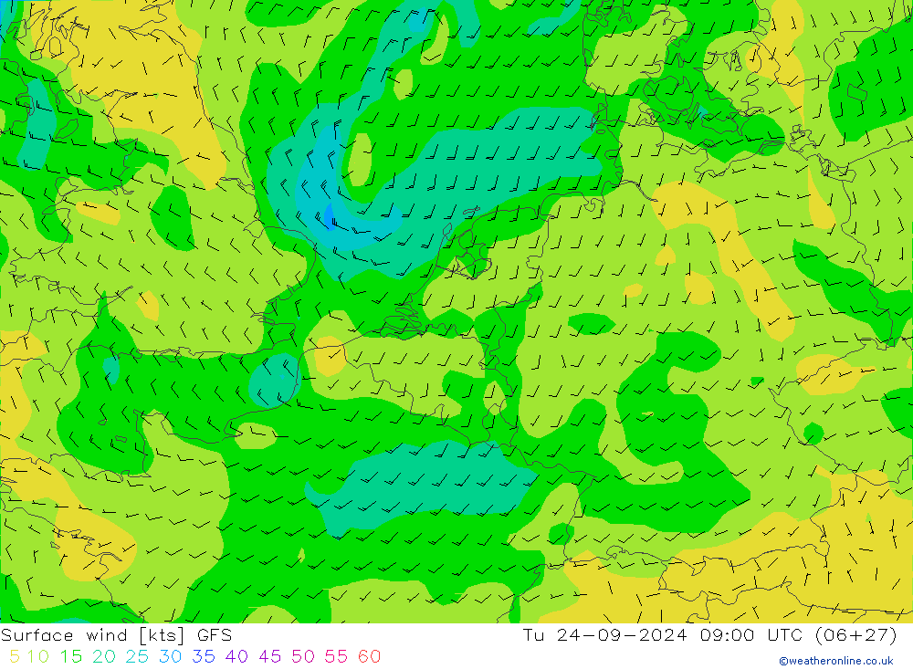 Vento 10 m GFS mar 24.09.2024 09 UTC