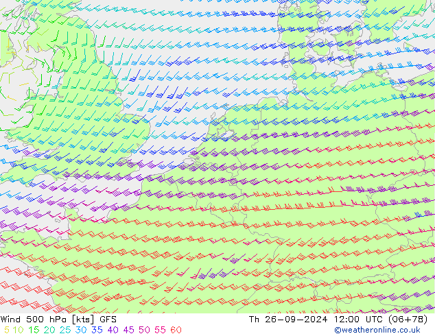 Viento 500 hPa GFS jue 26.09.2024 12 UTC