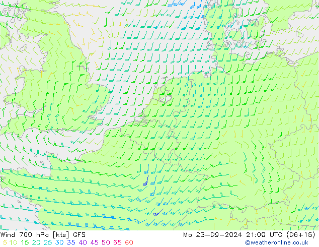 Vent 700 hPa GFS lun 23.09.2024 21 UTC